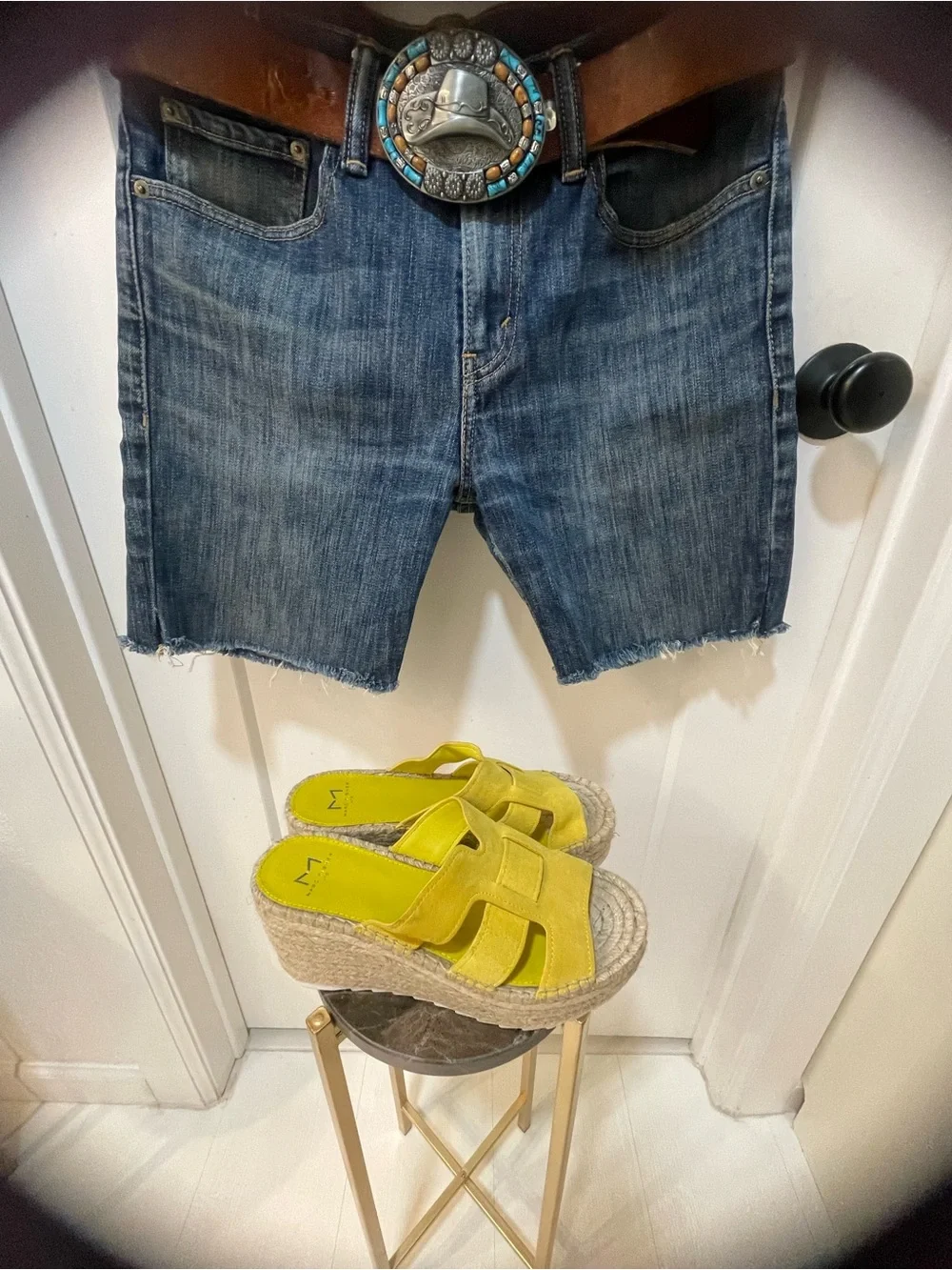 Marc Fisher Robbyn Platform Wedge Sandals Yellow Leather Espadrille  - Size 7.5